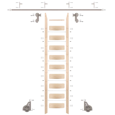 Quiet Glide Ladder 9.92 ft. Unfinish Maple Sat Nickel Hook Roller Kit with 8 ft. Rail QG.510-10MA-08-V.02